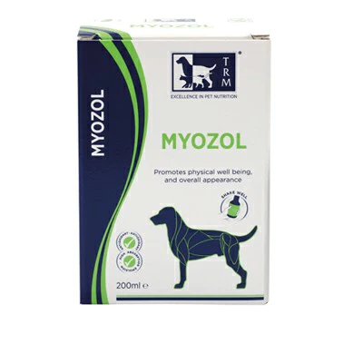 شربت مکمل سگ برای عضله سازی مدل myozol برند TRM تی آر ام 200 میلی
