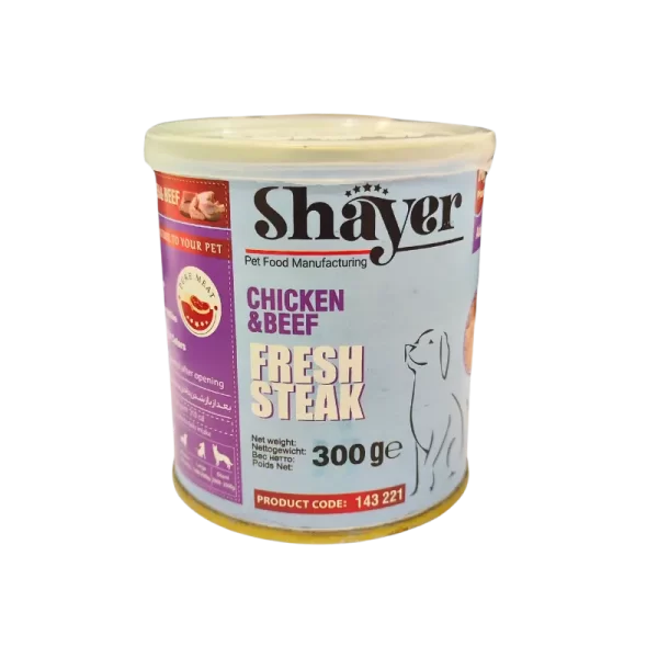 کنسرو سگ بالغ طعم مرغ و گوشت برند Shayer شایر
