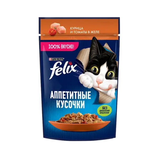 پوچ گربه بالغ طعم مرغ و گوجه در ژله برند Felix