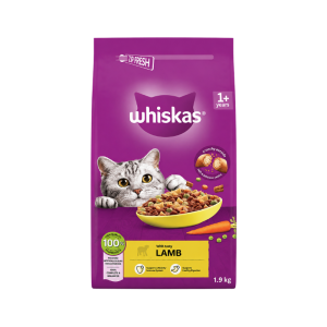 غذای خشک گربه بالغ طعم گوشت بره برند whiskas ویسکاس 1.9 کیلویی